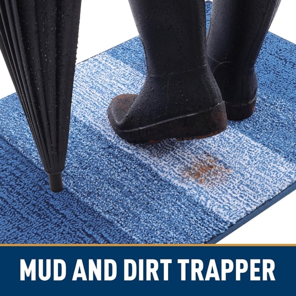 Dog Door Mat for Muddy Paws, Absorbs Moisture and Dirt, Low- Entryway Mat with Non-Slip Backing, Entry Indoor Outdoor Doormat for Inside Floor (48x32 Inches, Navy Blue, Striped)