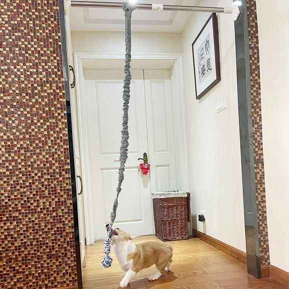 Dog Door Pull Rope Toy Interactive Tug of War Toy with Elastic Rope and Door Anchor for Indoor Play