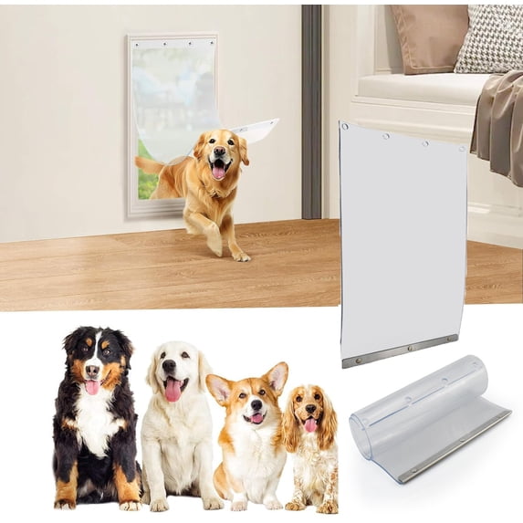 Dog Door Replacement for Ruff Weather XL, Flexible Pet Door Replacement with Metal Strip Durable Doggy Door Solution for Pet Needs Universal Fit and Easy Install