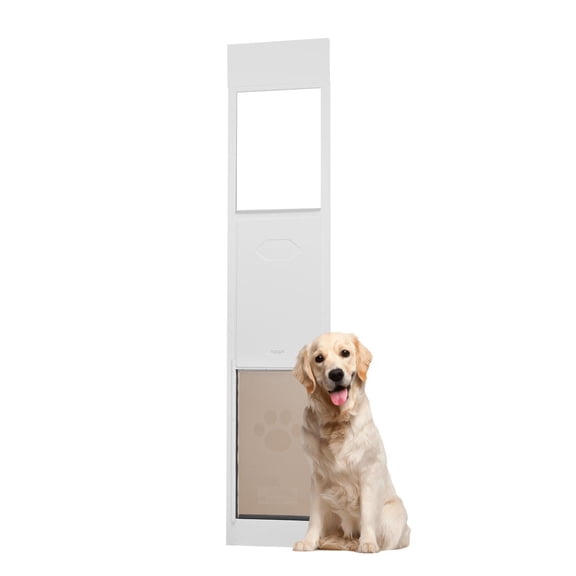 Dog Door for Sliding Glass Door, 76-80 Inch Adjustable Pet Door, Aluminum Frame Tempered Glass Doggy Door for Large Dogs, Sliding Screen Door Insert with Secure Lock