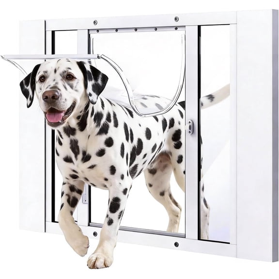 Dog Door for Window, Aluminum Frame Window Pet Door, Adjustable to Fit 27"-32" Width Sliding Windows, Magnetic Closure, Fits Dogs up to 200lb, Extra Large