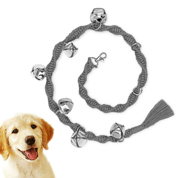 Dog Doorbells for Potty Training, Handmade Hanging Dog Bell for Door Knob for Puppies to Ring to Go Outside, Macrame Dog Doorbell Gift. Gray
