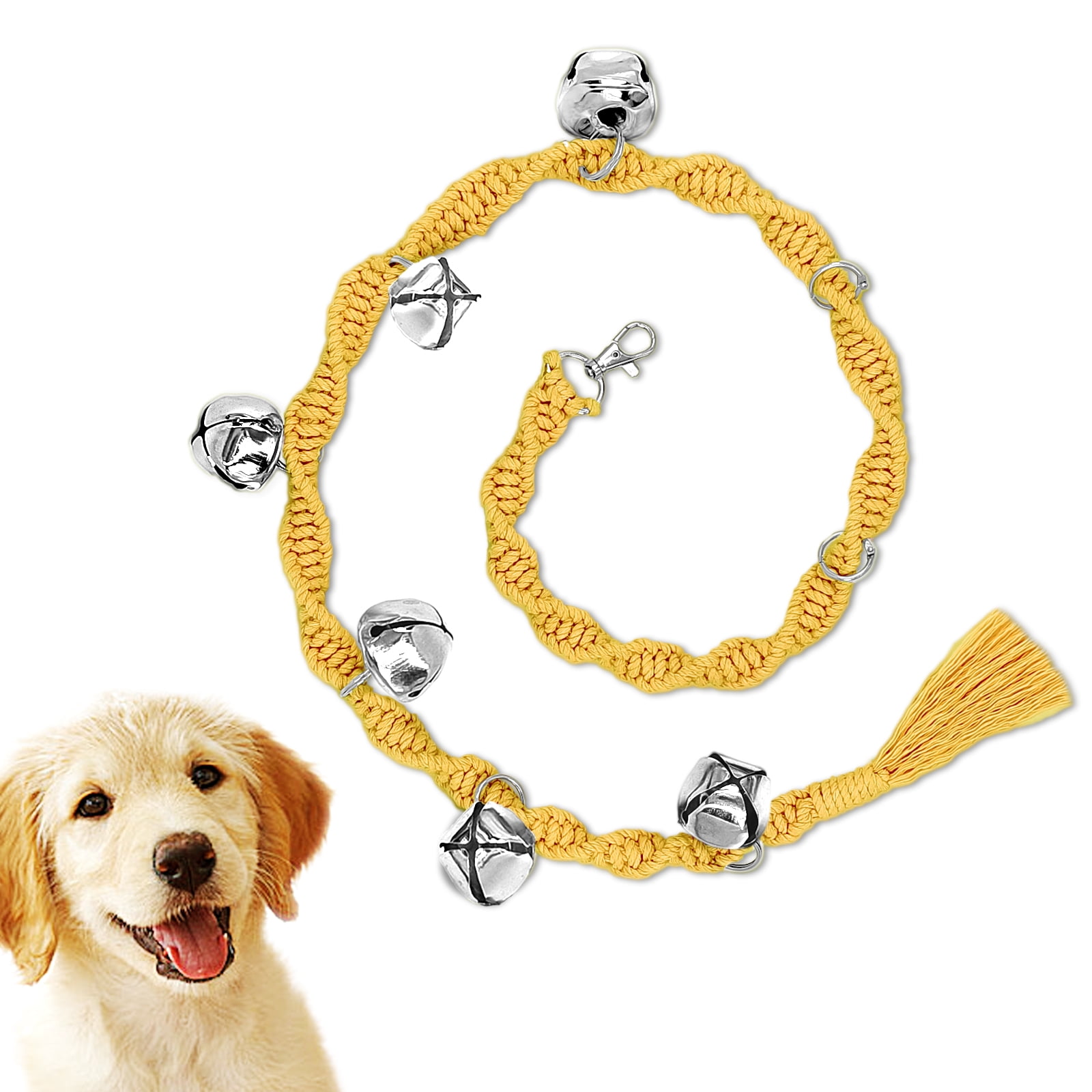 Dog Doorbells for Potty Training, Handmade Hanging Dog Bell for Door Knob  for Puppies to Ring to Go Outside, Macrame Dog Doorbell Gift. Yellow