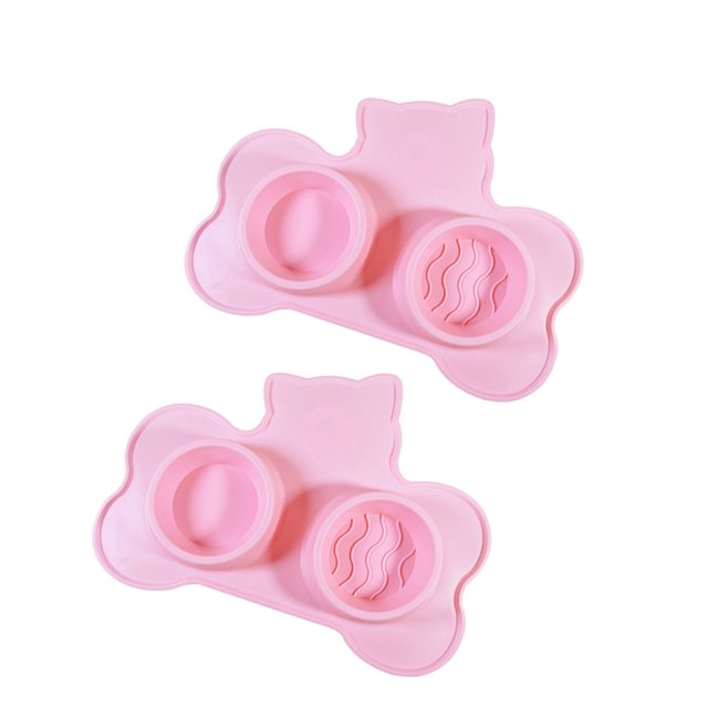 Dog Double Bowl Silicone 2 in 1 Pet Feeding Dish Dry and Wet Food