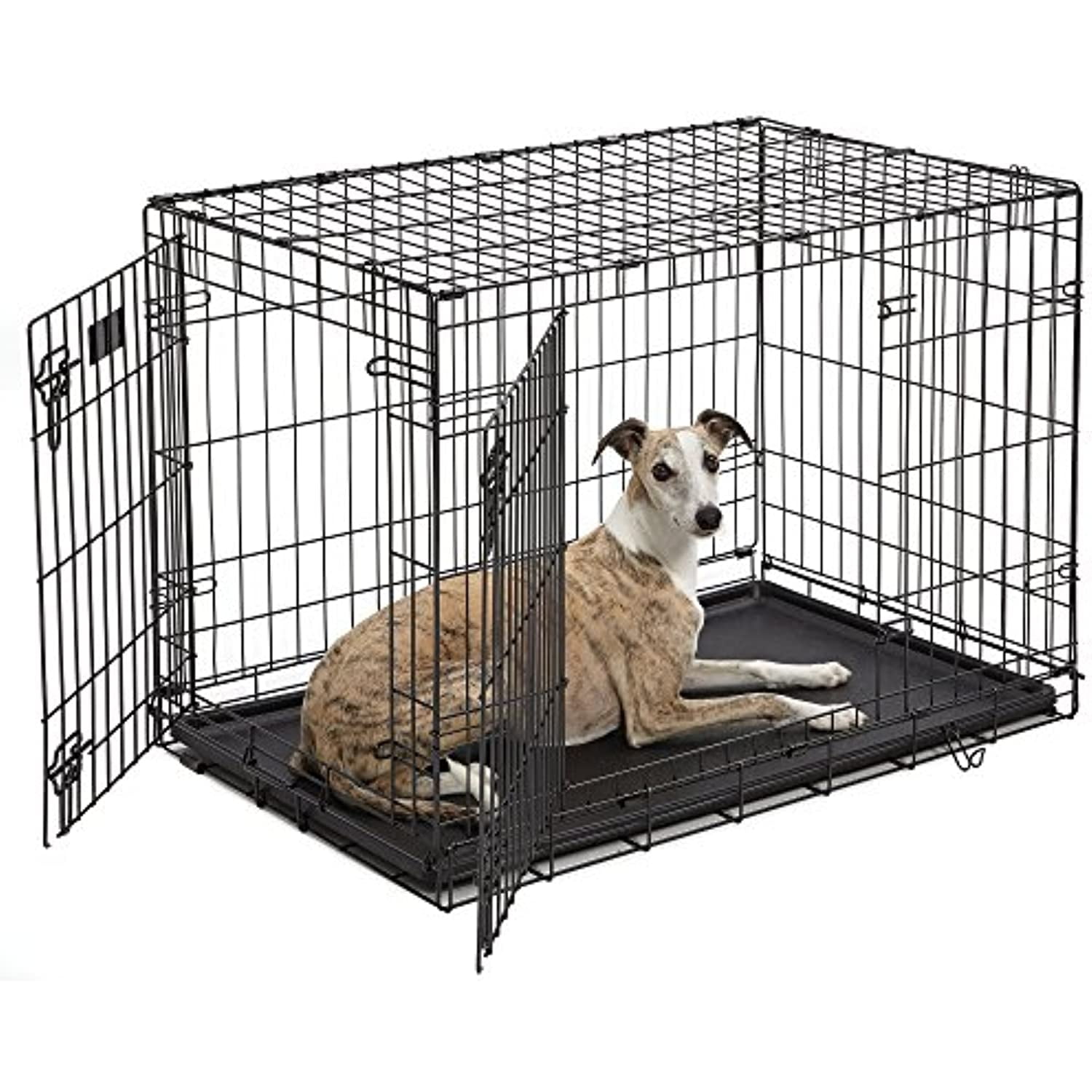Black Double Door Folding Metal Dog Crate, 36"