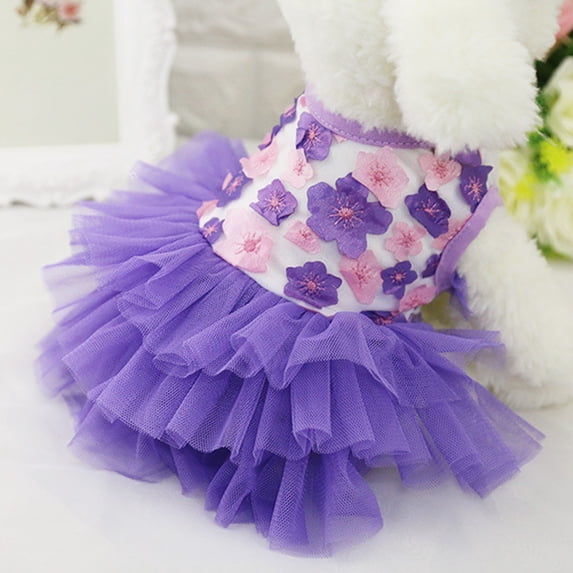 Dog Dress, Fashion Puppy Tutu Princess Dresses for Small Dogs, Sweet Skirt with Dog Bowknot Clips, Cat Clothes Pet Apparel for Puppies, Purple,XS