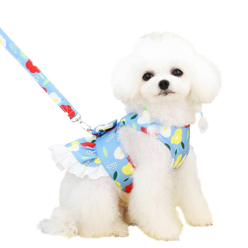 Dog Dress with Harness Leash Set for Small Dogs Cute Dog Pet Girl Puppy ...