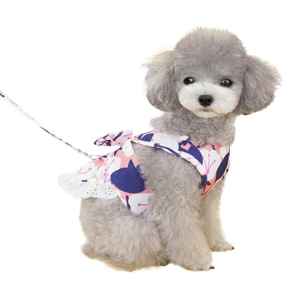 Dog Dress with Harness Leash Set for Small Dogs Cute Dog Pet Girl Puppy Summer Clothes for Female Summer Bunny Rabbit Clothes Yorkie Chihuahua Training Walking