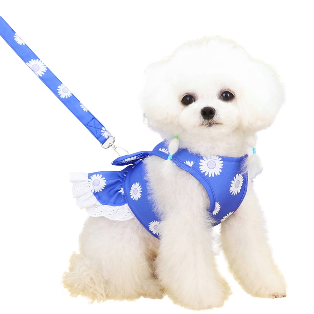 Dog Dress with Harness Leash Set for Small Dogs Cute Dog Pet Girl Puppy ...