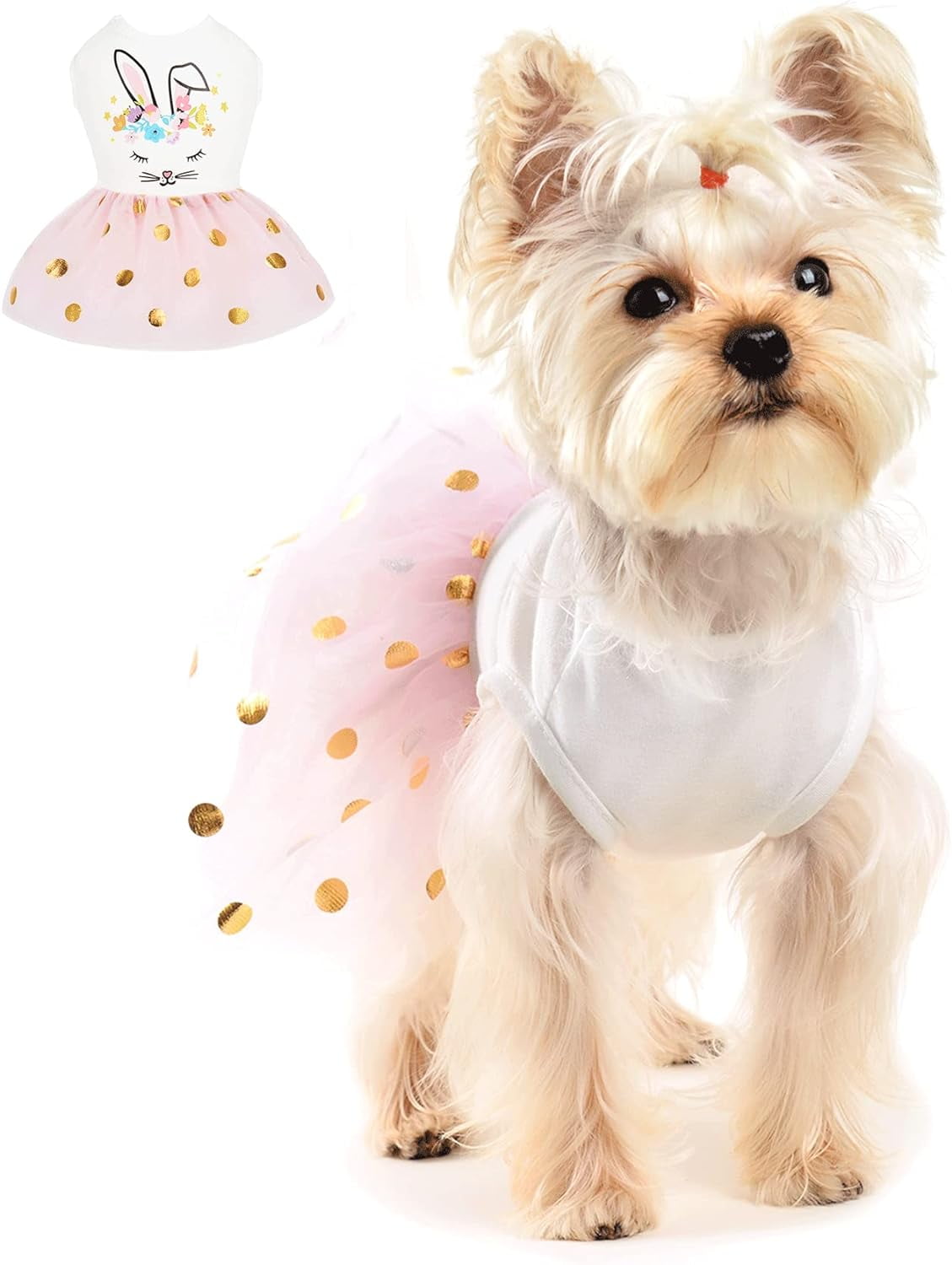 Dog Dress Rabbit Pet Dog Outfit Polka Dots Lace Tutu Dog Clothes for Small Dogs Girl Cat Apparel Pink