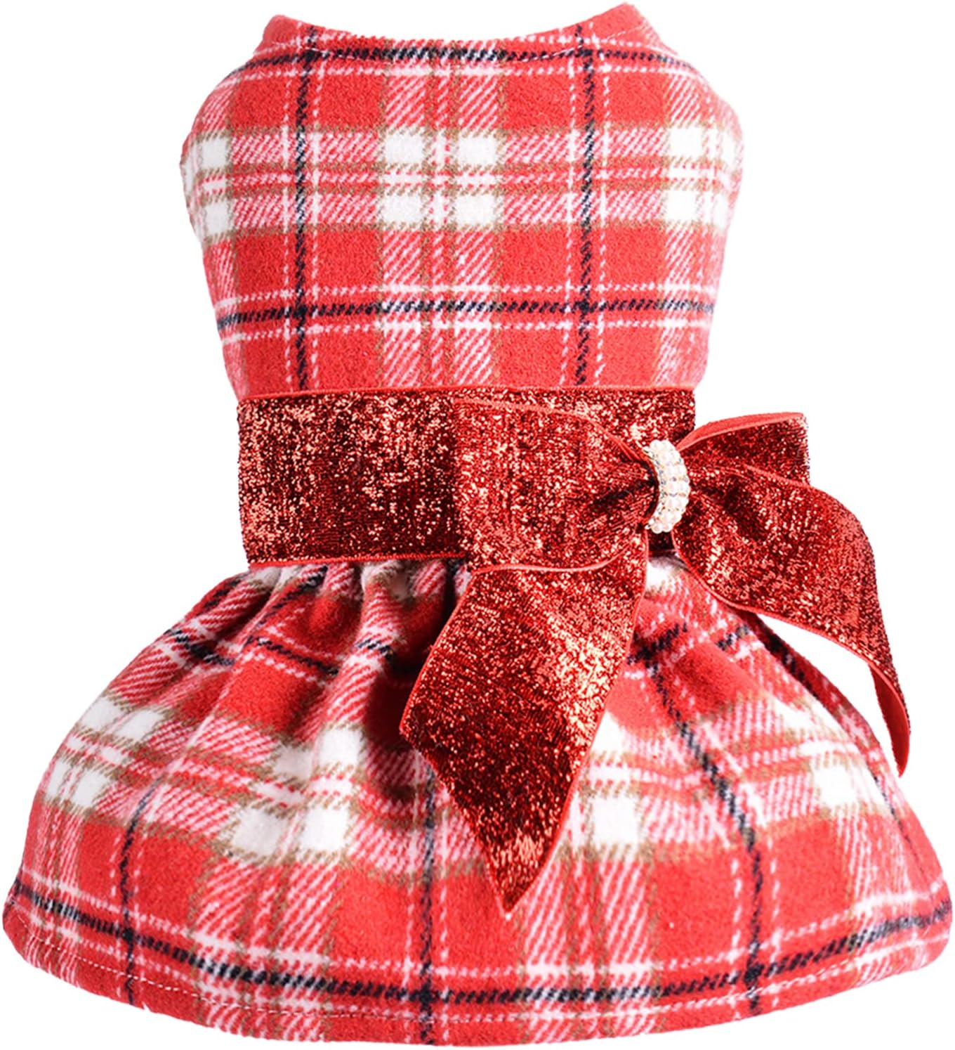 Dog Dress for Small Dogs Red Buffalo Check Dog Dresses Plaid Dog Dress Winter Warm Fleece Lining