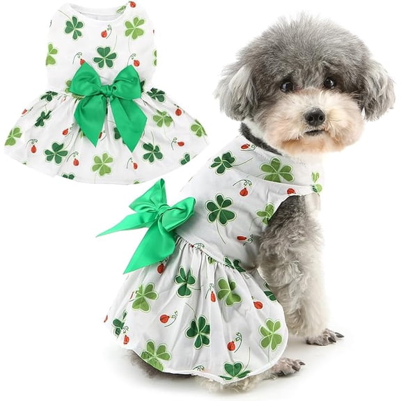 Dog Dress, St Patricks Day Decorations Lucky Pattern Pet Clothing for Small Breeds, Summer Thin Puppy Skirt for Holiday Events, Comfortable Soft Cat Apparel, Festive Outfit