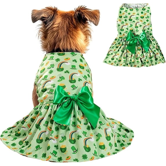 Dog Dress, St Patricks Day Decorations Lucky Pattern Pet Clothing for Small Breeds, Summer Thin Puppy Skirt for Holiday Events, Comfortable Soft Cat Apparel, Festive Outfit