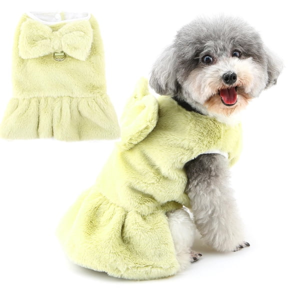 Dog Dress for Small Dogs Bow Knot Cute Female Outerdoor Clothes with Leash Ring Warm Coat Clothes Spring Clothes,Green,M