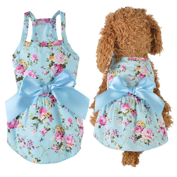 Dog Dresses Cat Skirt Solid Color Dog Clothes Summer Sleeveless Puppy Girl Clothes for Small Pet Dogs Cats (Blue, XL)