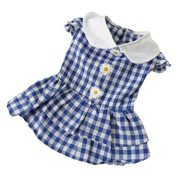 Dog Dresses Puppy Cute Chrysanthemum Decoratived Plaid Princess Skirt