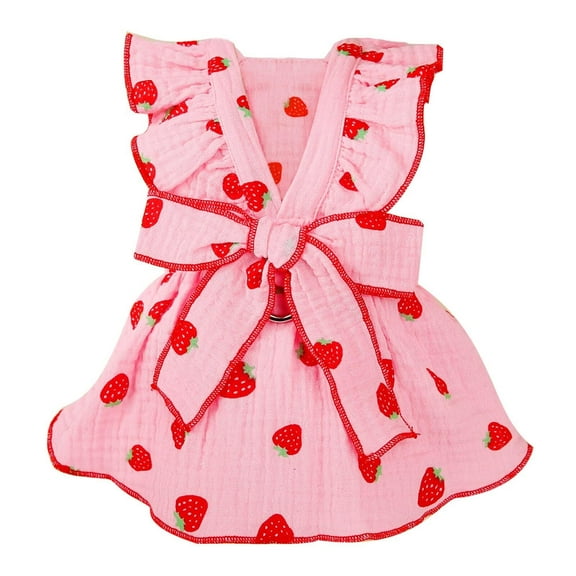 Dog Dresses for Small Dogs Girl Female Clothes Cat Clothes Cat Dress Cute Cotton Extra Small Summer Clothes Bow Decor Printed Strawberry Dog Birthday Outfit Puppy Clothes