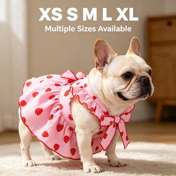 Dog Dresses for Small Dogs Girl Female Clothes Cat Clothes Cat Dress Cute Cotton Extra Small Summer Clothes Bow Decor Printed Strawberry Dog Birthday Outfit Puppy Clothes(Pink,XL)