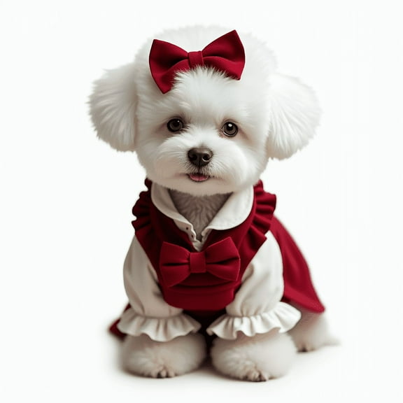 Dog Dresses for Small Dogs Girl, Gute Puppy Dress, Fancy Luxury Red Bow Outfit with Hair Clip, Xmas Holiday Costume for Small Breeds, Party Dresses for Birthday