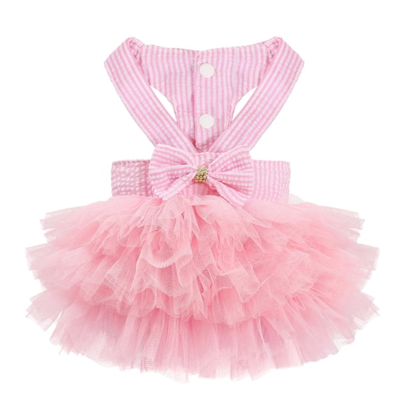 Dog Dresses,Soft Breathable Summer Princess Skirt for Small Cats & Dogs,Cute Striped Mesh Pattern Dress with Bowknot,Small Pet Dress Up Outfits,Pink,S
