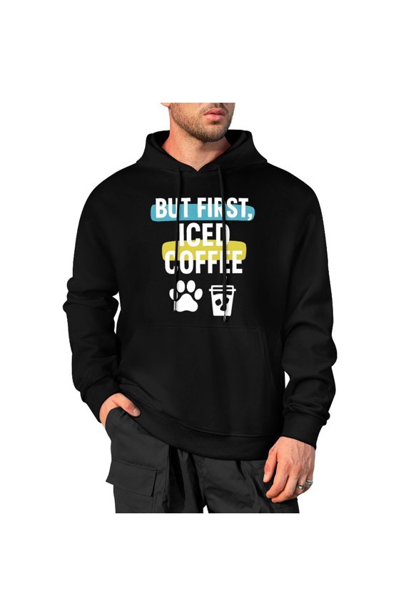 Dog Drinking Iced Coffee Men's Pullover Hoodie Standard Fit Casual Cotton Hooded Small