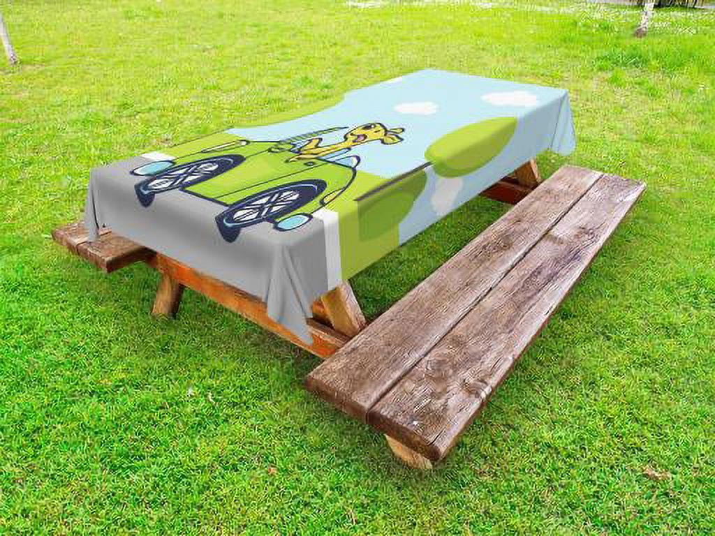 Dog Driver Outdoor Tablecloth, Puppy on the Road Car Jack Russell Journey Terrier Speed Race Cartoon, Decorative Washable Fabric Picnic Table Cloth, 58 X 84 Inches,Baby Blue Lime Green, by Ambesonne