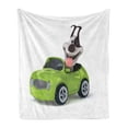 thumbnail image 1 of Dog Driver Soft Flannel Fleece Throw Blanket, Fun Dog in Sports Car Speed Auto Traffic Transportation Theme, Cozy Plush for Indoor and Outdoor Use, 50" x 70", Lime Green Grey Brown, by Ambesonne, 1 of 5