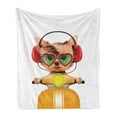 thumbnail image 1 of Dog Driver Soft Flannel Fleece Throw Blanket, Funny Puppy Riding a Motorbike with Heart Shapes Glasses and Headphones Humor, Cozy Plush for Indoor and Outdoor Use, 60" x 80", Multicolor, by Ambesonne, 1 of 5
