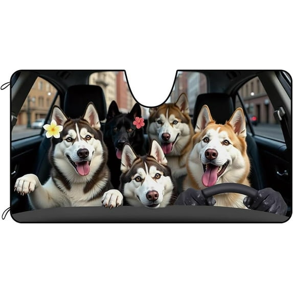 Dog Driving Car Windshield Sun Shade Fun Jack Russell Terrier Animal Cool Foldable UV Ray Sun Visor Protector Sunshade, Keep Your Vehicle Cool, 51" x 26.8"/ 55" x 30"