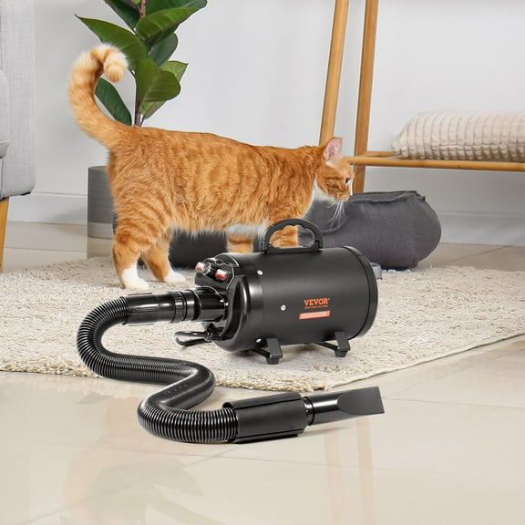 Dog Dryer, 2800W High Velocity Pet Grooming Blower, Adjustable Speed & Heat, 4 Nozzles + Hose, for Dogs & Cats - 4.3HP Fast Drying (Black)