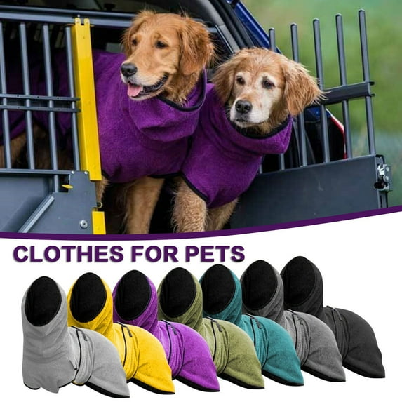 Dog Drying Coat - Fast Drying Dog Towel Robe - Microfiber Super Absorbent Pet Bathrobe, Adjustable Collar & Belly Strap Pet Coat Pet Bath Robe Towel Gray,XXXL