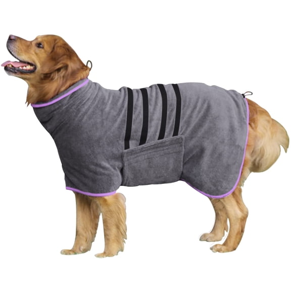 Dog Drying Coat XXX-Large Grey Fast Absorbent Pet Bathrobe
