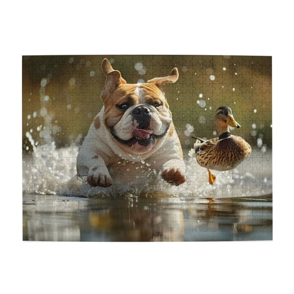 Dog Duck In Water Chase 500-Piece Wooden Jigsaw Puzzle for Adults, Fun & Challenging Family Brain-Teaser, Perfect Home Decor & Gift