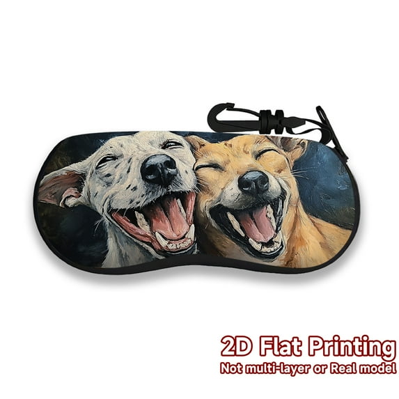 Dog Duo Pattern Glasses Case Neoprene Lightweight Soft Shell Padded Protection Zip Closure Portable Travel Accessory