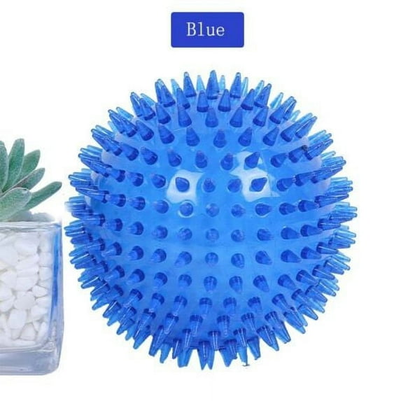 Dog Durable Squeaky Ball Chew Toy for Dental Teething Cleaning Fun Spiky Knobby - Blue