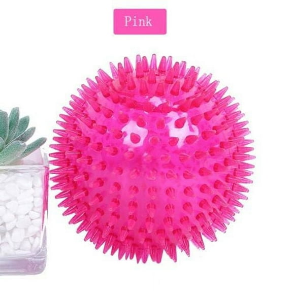 Dog Durable Squeaky Ball Chew Toy for Dental Teething Cleaning Fun Spiky Knobby - Pink