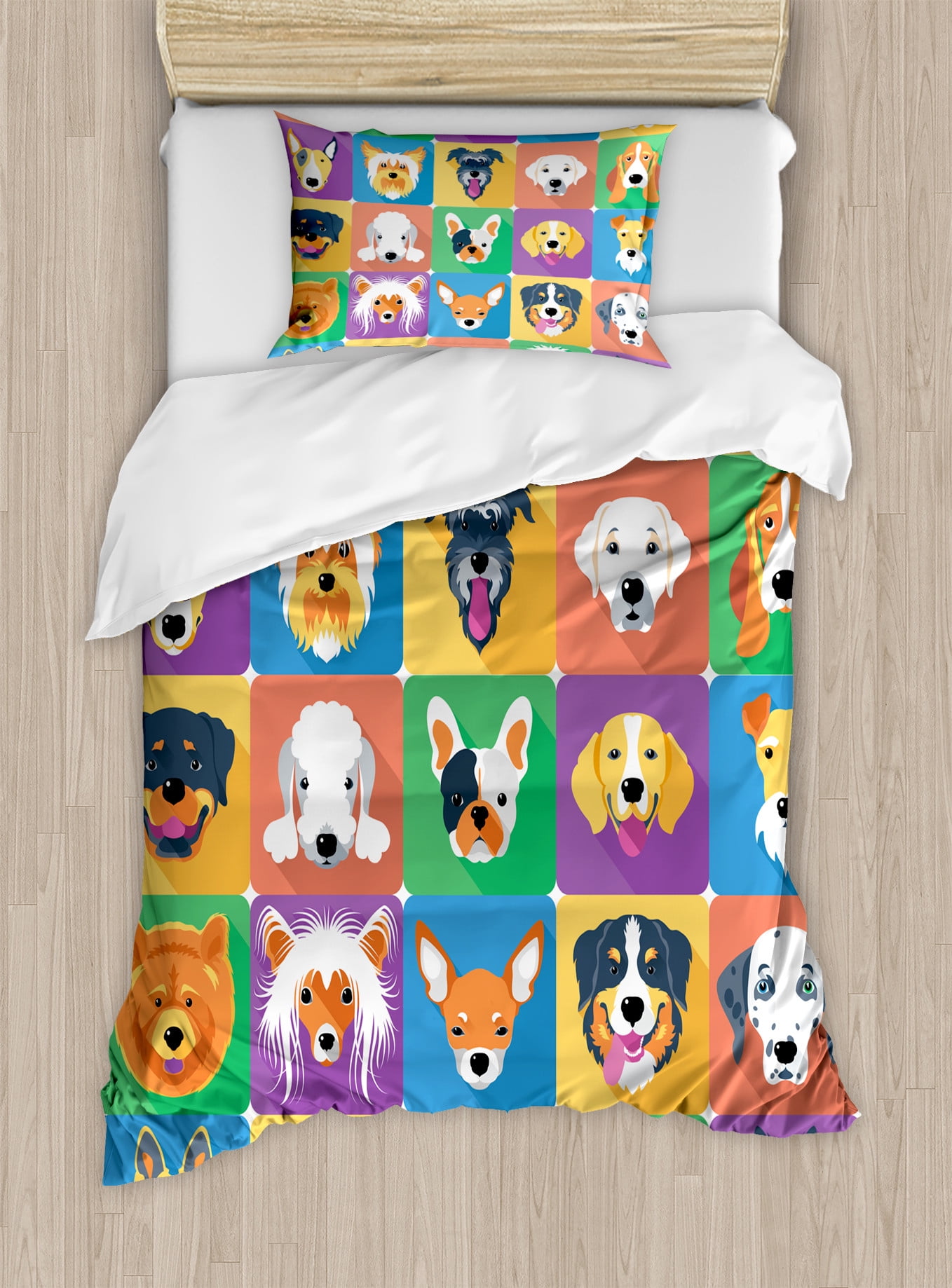 Colorful Dog Print Twin Duvet Cover Set