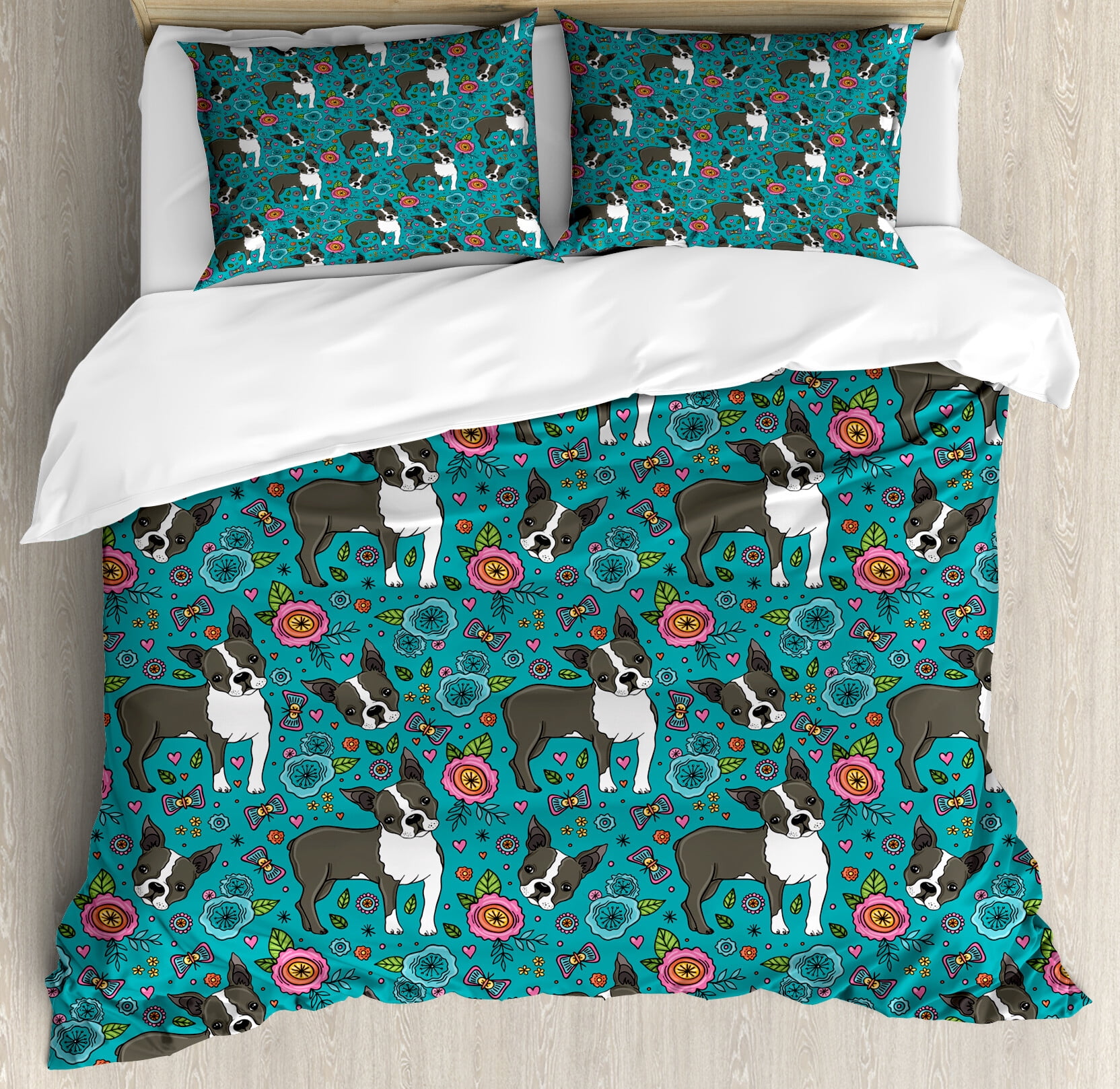 Woof Woof Bull Terrier Pattern Print Duvet Cover Bedding Set