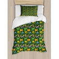 thumbnail image 1 of Dog Duvet Cover Set, Illustration of Various Colorful Animals Assorted Cartoon Style Pets, Decorative 2 Piece Bedding Set with 1 Pillow Shams, Twin Size, Hunter Green Multicolor, by Ambesonne, 1 of 3