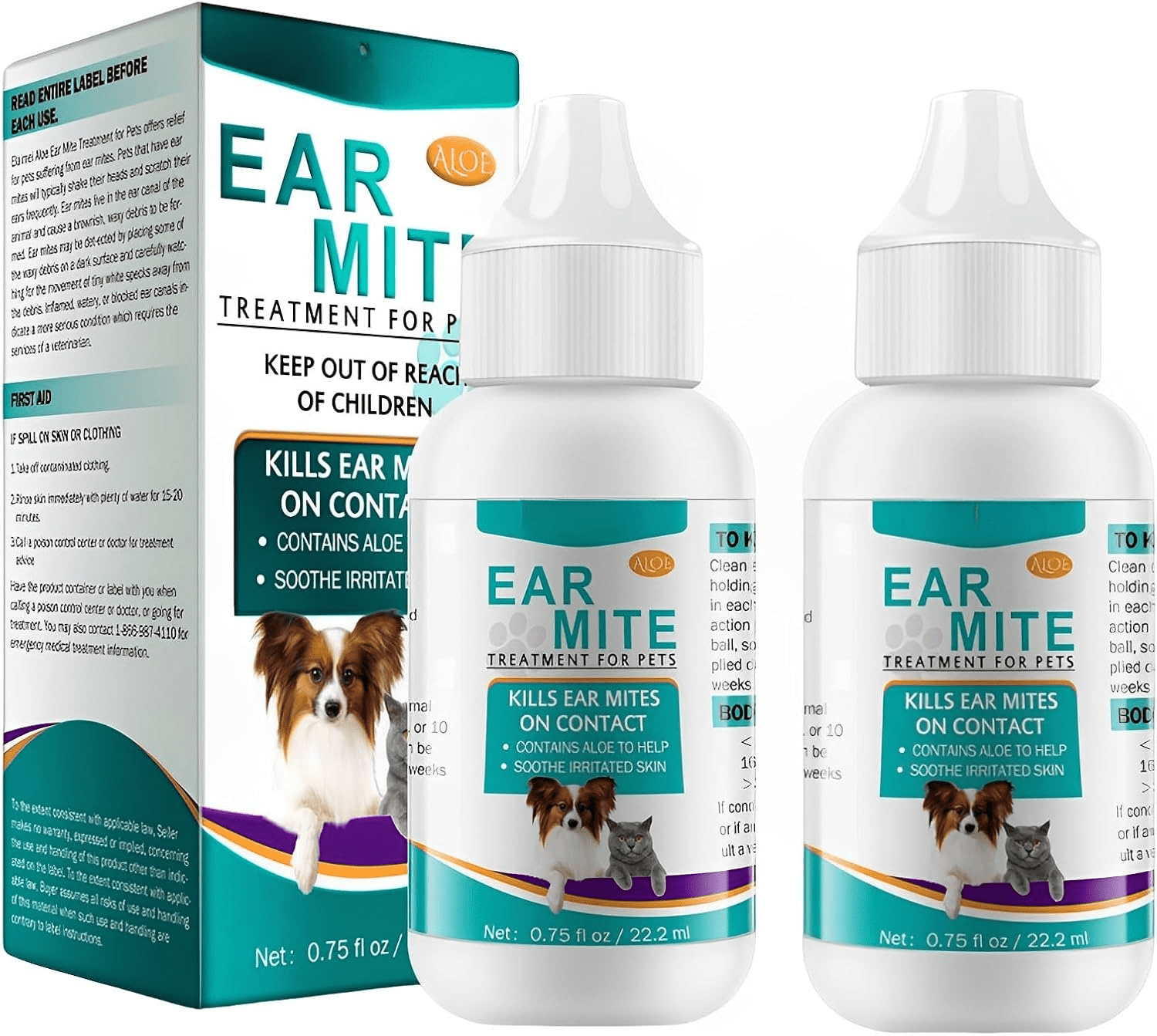 Dog Ear Cleaner Ear Infection Treatment for Dogs & Cats, Pet Ear Mite