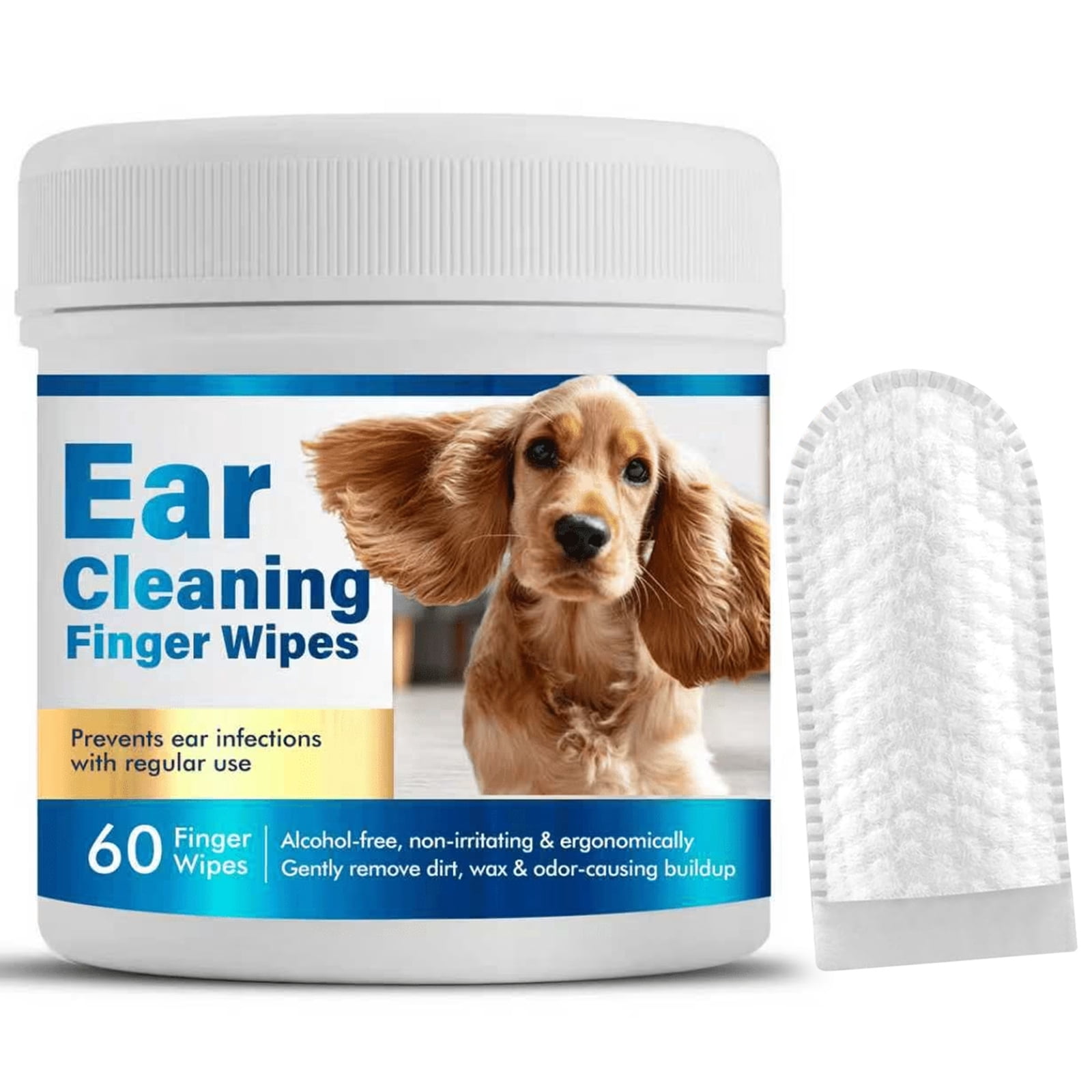 Dog Ear Cleaner Wipes, Hypoallergenic Ear Wipes Finger for Dogs & Cats, 60 Count