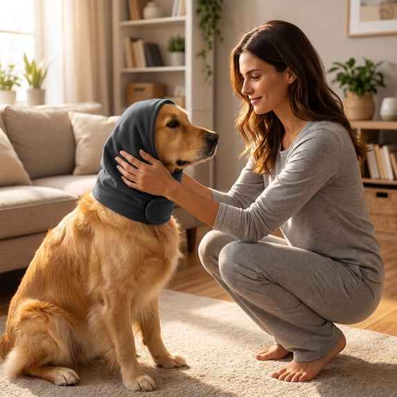 Dog Ear Muffs Noise Protection, Dog Calming Hoodie, Soft Breathable Head Wraps, Quiet Ear Covers for Thunderstorm, Firework, Bath, Grooming & Blow Drying