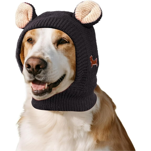 Dog Ear Muffs Noise Protection Knitted Hats Pet Neck Ear Warmer for Winter Knitted Cap for Anxiety Calm Down for Dog Cat,Anxiety Calm Down for Dog Cat(Black)(XX)