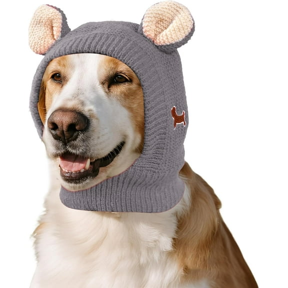 Dog Ear Muffs Noise Protection Knitted Hats Pet Neck Ear Warmer for Winter Knitted Cap for Anxiety Calm Down for Dog Cat,Anxiety Calm Down for Dog Cat(Gray)(XX)