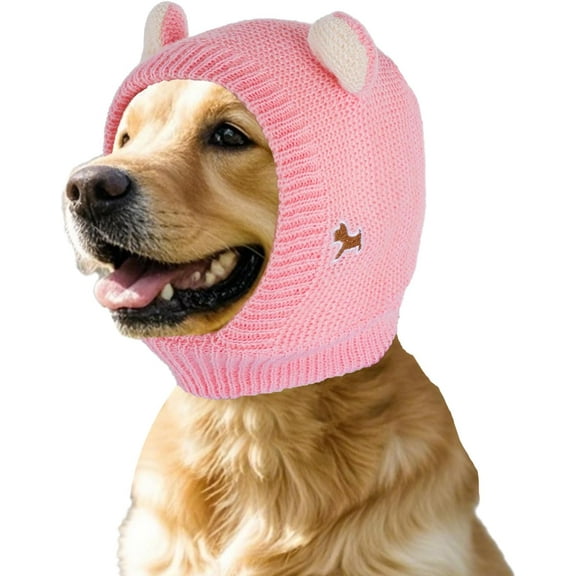 Dog Ear Muffs Noise Protection Knitted Hats Pet Neck Ear Warmer for Winter Knitted Cap for Anxiety Calm Down for Dog Cat,Anxiety Calm Down for Dog Cat(Pink)(XX)