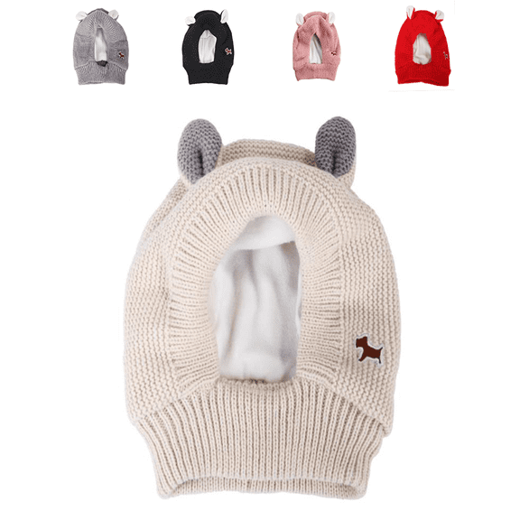 Dog Ear Muffs Noise Protection with Ear Warmth - Knitted Hat Size 14.96x9.45 Inches (Beige)