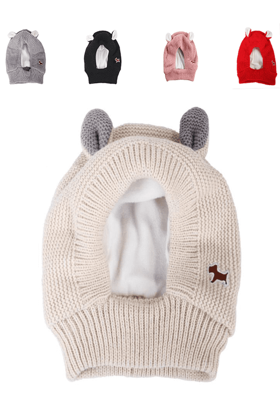 Dog Ear Muffs Noise Protection with Ear Warmth - Knitted Hat Size 14.96x9.45 Inches (Beige)