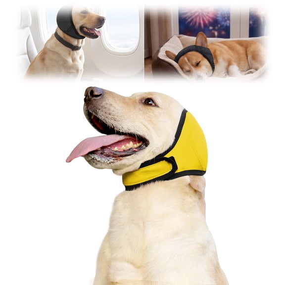 Dog Ear Muffs & No Shake Ear Wrap – Elastic Waterproof Protector for Hematoma, Bathing, Drying, Swim & Noise Anxiety, Calming Hoodie Design for Grooming & Recovery
(Yellow, M)