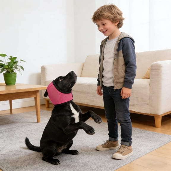 Dog Ear Muffs & No Shake Ear Wrap for Hematoma, Bathing, Drying,Swim& Noise Anxiety Relief - Elastic Waterproof Ear Protector with Calming Hoodie Design for Grooming/Head Ear Cover (Thicken) Hot Pink