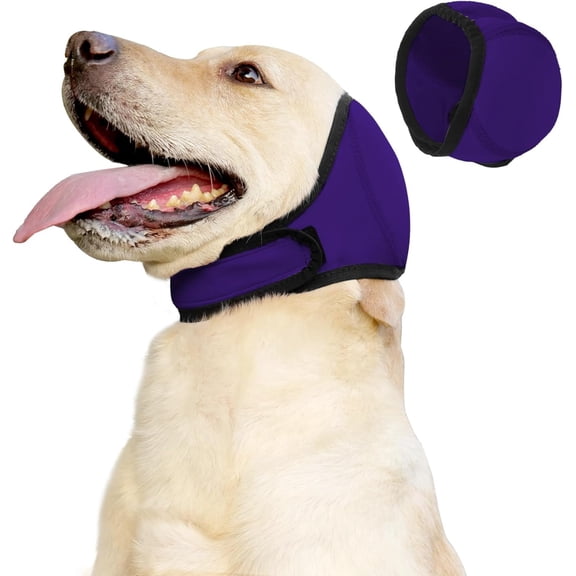 Dog Ear Muffs & No Shake Ear Wrap for Hematoma, Bathing, Drying, Swim& Noise Anxiety Relief- Elastic Waterproof Ear Protector with Calming Hoodie Design for Grooming/Head Ear Cover (Grey, L)